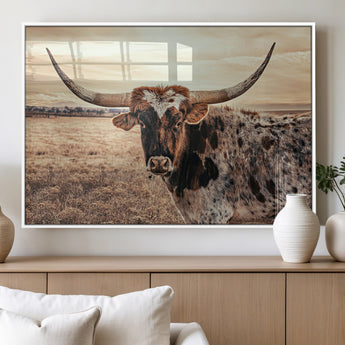 95745718-MGV-FP-36X24-3P_White-Texas Longhorn Wall Art – Western Cattle Photography Canvas Print, Rustic Ranch Animal Artwork Country Farmhouse Decor for Living
