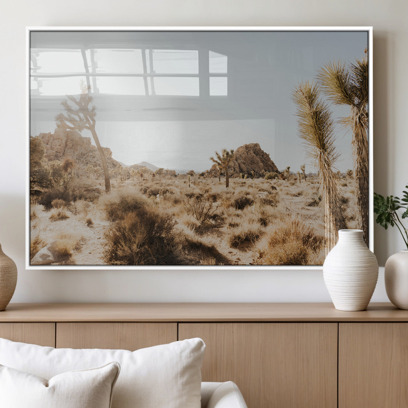 62783269-MGV-FP-36X24-3P_White-Joshua Tree Wall Art – Desert Landscape Photography Canvas Print, Southwest Nature Artwork Rustic Home Decor for Living Room,