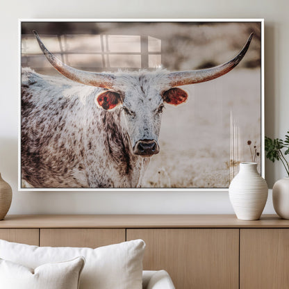 72388892-MGV-FP-36X24-3P_White-Texas Longhorn Wall Art – Rustic Western Canvas Print, Cowboy Style Farmhouse Bull Artwork for Living Room, Ranch, Office or Man