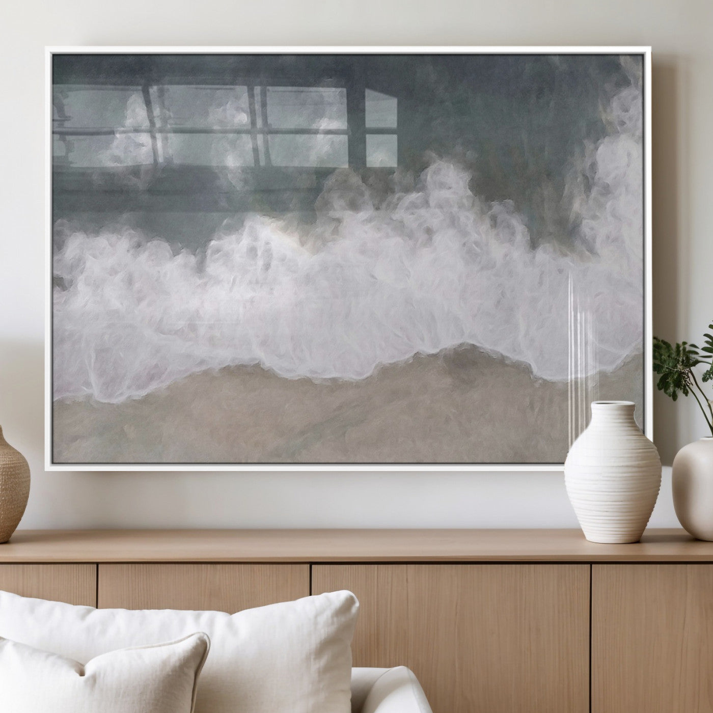 10072982-MGV-FP-36X24-3P_White-Abstract Ocean Wave Wall Art – Coastal Beach Canvas Print, Minimalist Seascape Painting, Modern Ocean Inspired Artwork for Living