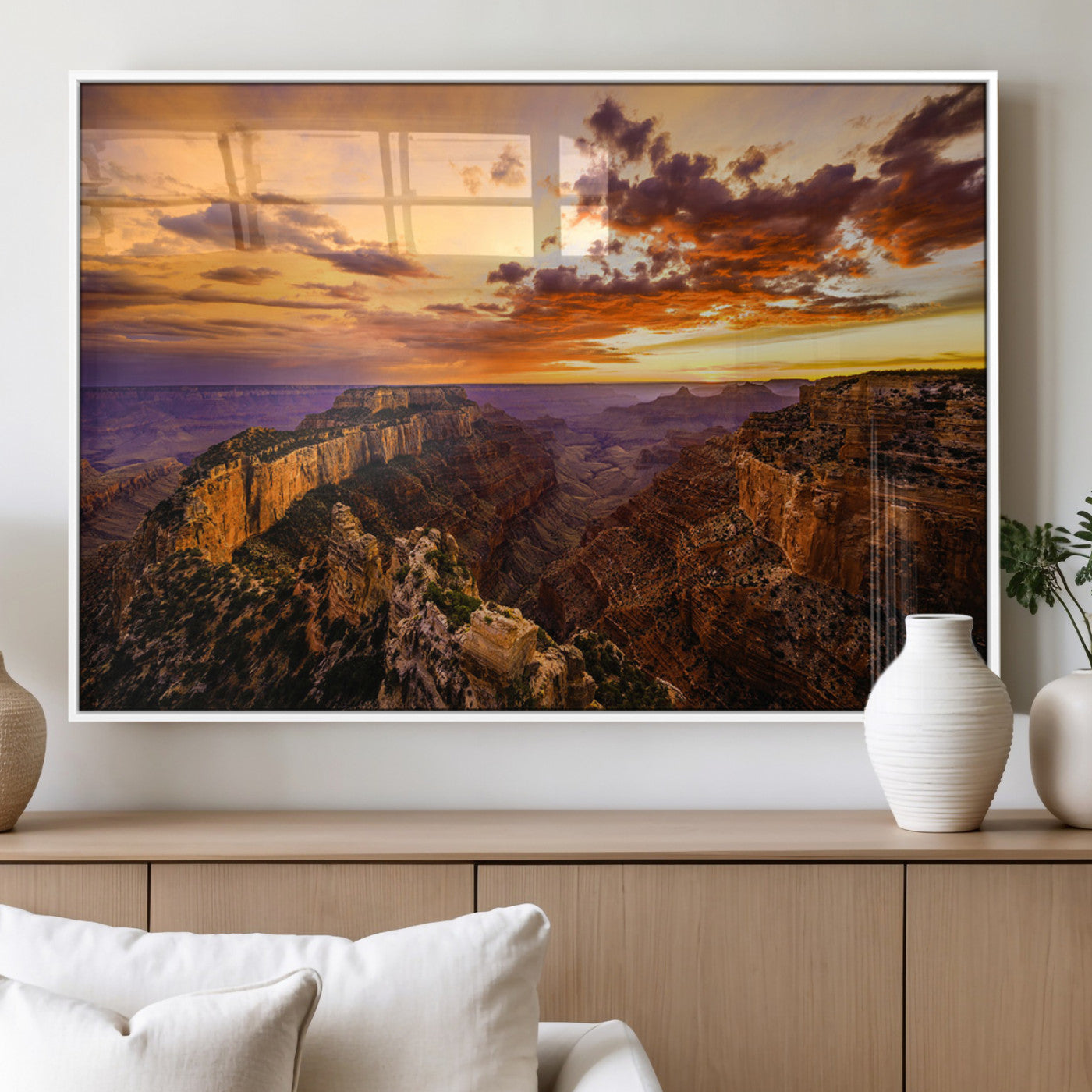 75573843-MGV-FP-36X24-3P_White-Grand Canyon Sunset Wall Art – Panoramic Canyon Landscape Canvas Print, Dramatic Desert Cliffs Artwork, Nature Inspired Scenic