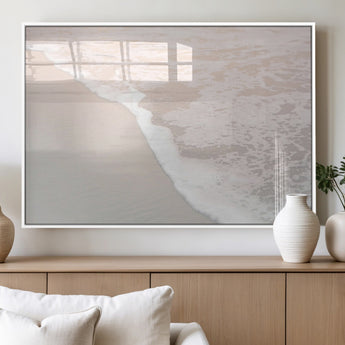28414510-MGV-FP-36X24-3P_White-Ocean Shoreline Wall Art – Minimal Coastal Beach Canvas Print, Soft Sea Foam and Sand Photography Artwork, Relaxing Nautical Decor