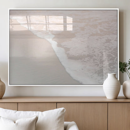 28414510-MGV-FP-36X24-3P_White-Ocean Shoreline Wall Art – Minimal Coastal Beach Canvas Print, Soft Sea Foam and Sand Photography Artwork, Relaxing Nautical Decor