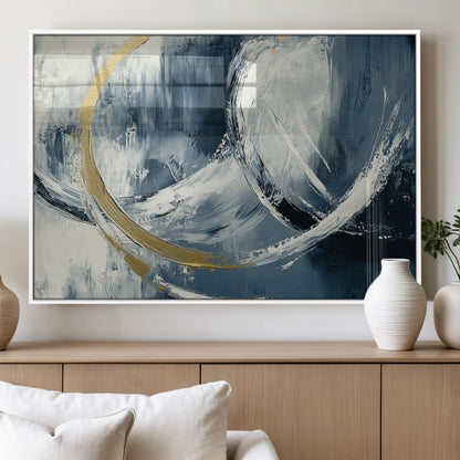 97295757-MGV-FP-36X24-3P_White-Abstract Blue and Gold Wall Art – Modern Luxury Canvas Print, Navy White Brushstroke Painting, Contemporary Living Room Office