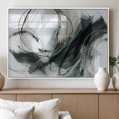 86583265-SEG-FC-90X60_Oversize_Oversize-Black and Gray Abstract Wall Art – Modern Copper Circle Canvas Print, Contemporary Minimalist Painting for Living Room, Bedroom,