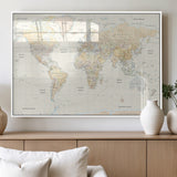 40660043-MGV-FP-36X24-3P_White-World Map Wall Art – Large Detailed Atlas Style Map Print with Countries, Cities, and Oceans, Neutral Beige and Tan Educational