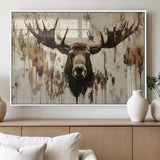 34496536-MGV-FP-36X24-3P_White-Rustic Moose Wall Art – Modern Abstract Animal Canvas Print – Majestic Moose Head Painting with Neutral Earth Tones for Cabin,