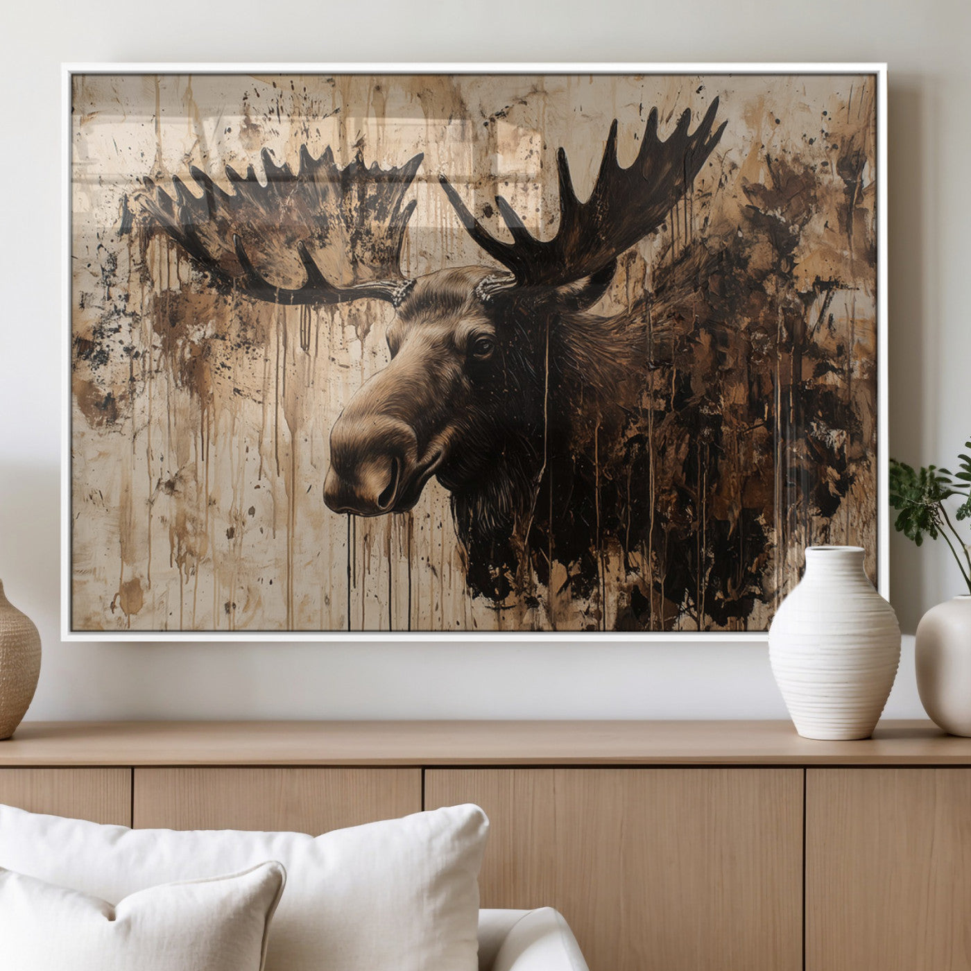 83505059-MGV-FP-36X24-3P_White-Majestic Moose Wall Art – Rustic Animal Canvas Painting – Wilderness Wildlife Decor with Earthy Tones for Cabin, Lodge, Farmhouse,