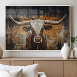 25265572-MGV-FP-36X24-3P_White-Longhorn Bull Wall Art – Rustic Western Texas Steer Canvas Print, Textured Animal Painting for Home, Office, Man Cave or Farmhouse