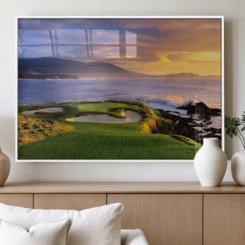 39644075-MGV-FP-36X24-3P_White-Golf Course Wall Art – Coastal Sunset Canvas Print, Scenic Oceanfront Fairway Landscape Decor for Office, Man Cave, or Living Room