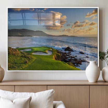 50107048-MGV-FP-36X24-3P_White-Golf Course Wall Art – Coastal Ocean View Canvas Print, Scenic Fairway Landscape Decor for Office, Man Cave, Bedroom, or Living