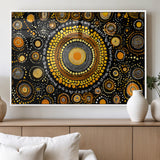 45478523-MGV-FP-36X24-3P_White-Abstract Circle Wall Art – Bold Black and Gold Dot Painting Canvas Print, Modern Geometric Mandala Style Decor for Living Room or