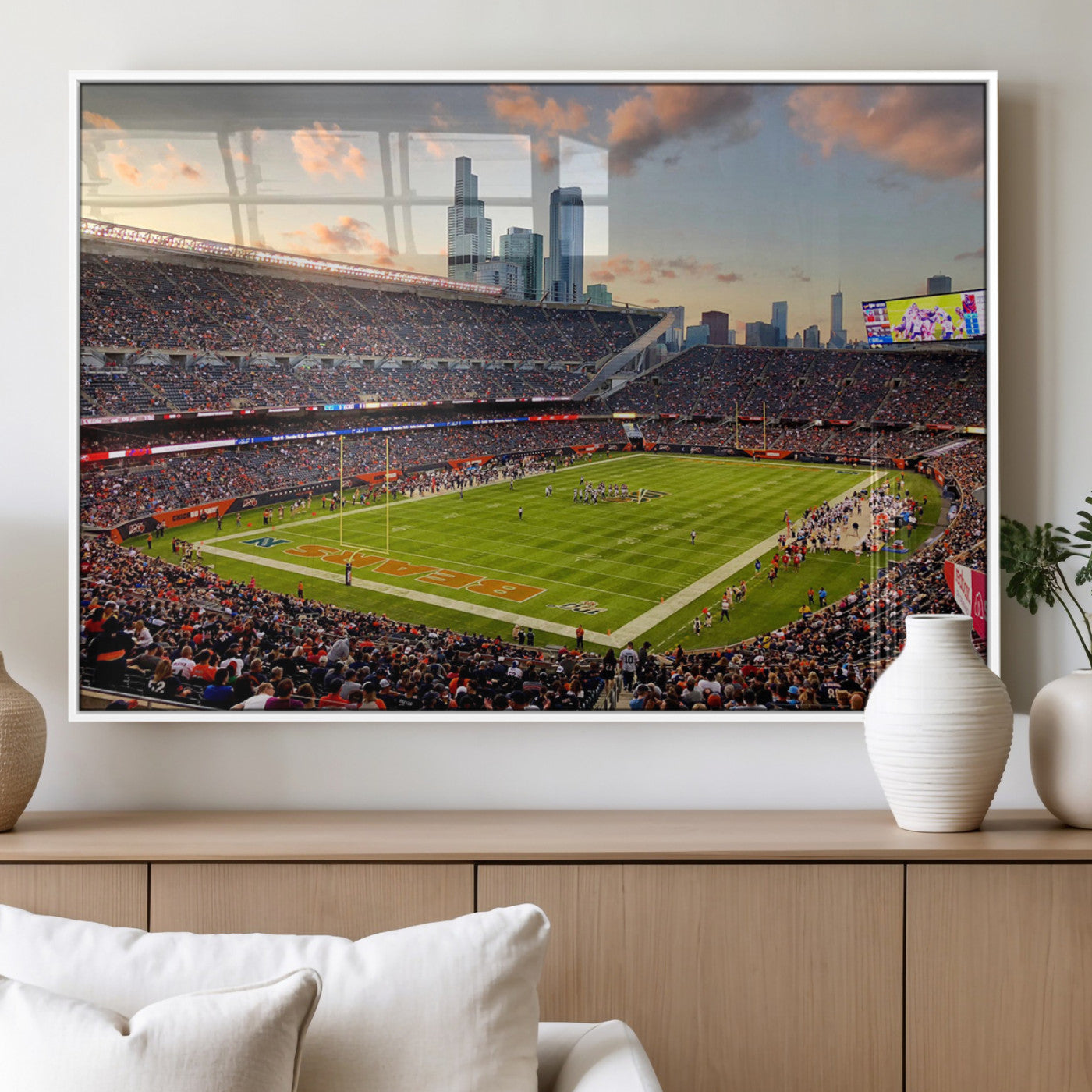 55377093-MGV-FP-36X24-3P_White-Soldier Field Wall Art – Panoramic Chicago Bears Football Stadium Canvas Print, Game Day Sports Decor for Man Cave, Bar, Office,