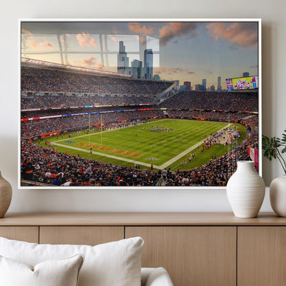 55377093-MGV-FP-36X24-3P_White-Soldier Field Wall Art – Panoramic Chicago Bears Football Stadium Canvas Print, Game Day Sports Decor for Man Cave, Bar, Office,