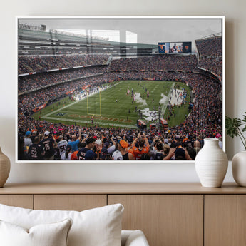18347149-MGV-FP-36X24-3P_White-Soldier Field Wall Art – Chicago Bears Football Stadium Canvas Print, Game Day Sports Decor for Man Cave, Bar, Office, or Living