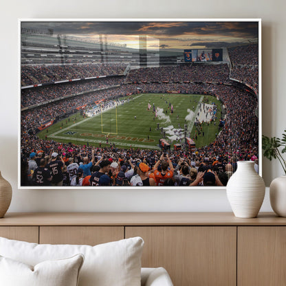 87578930-MGV-FP-36X24-3P_White-Soldier Field Wall Art – Chicago Bears Football Stadium Sunset Canvas Print, Game Day Sports Decor for Man Cave, Bar, Office, or