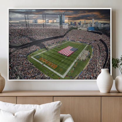 98106777-MGV-FP-36X24-3P_White-Soldier Field Wall Art – Chicago Bears Stadium Canvas Print with American Flag, Game Day Football Decor for Man Cave, Bar, or