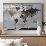 43749658-MGV-FP-36X24-3P_White-Welcome to Great Adventure World Map Wall Art – Charcoal Gray Canvas Print, Rustic Travel Decor for Living Room, Study, Office or
