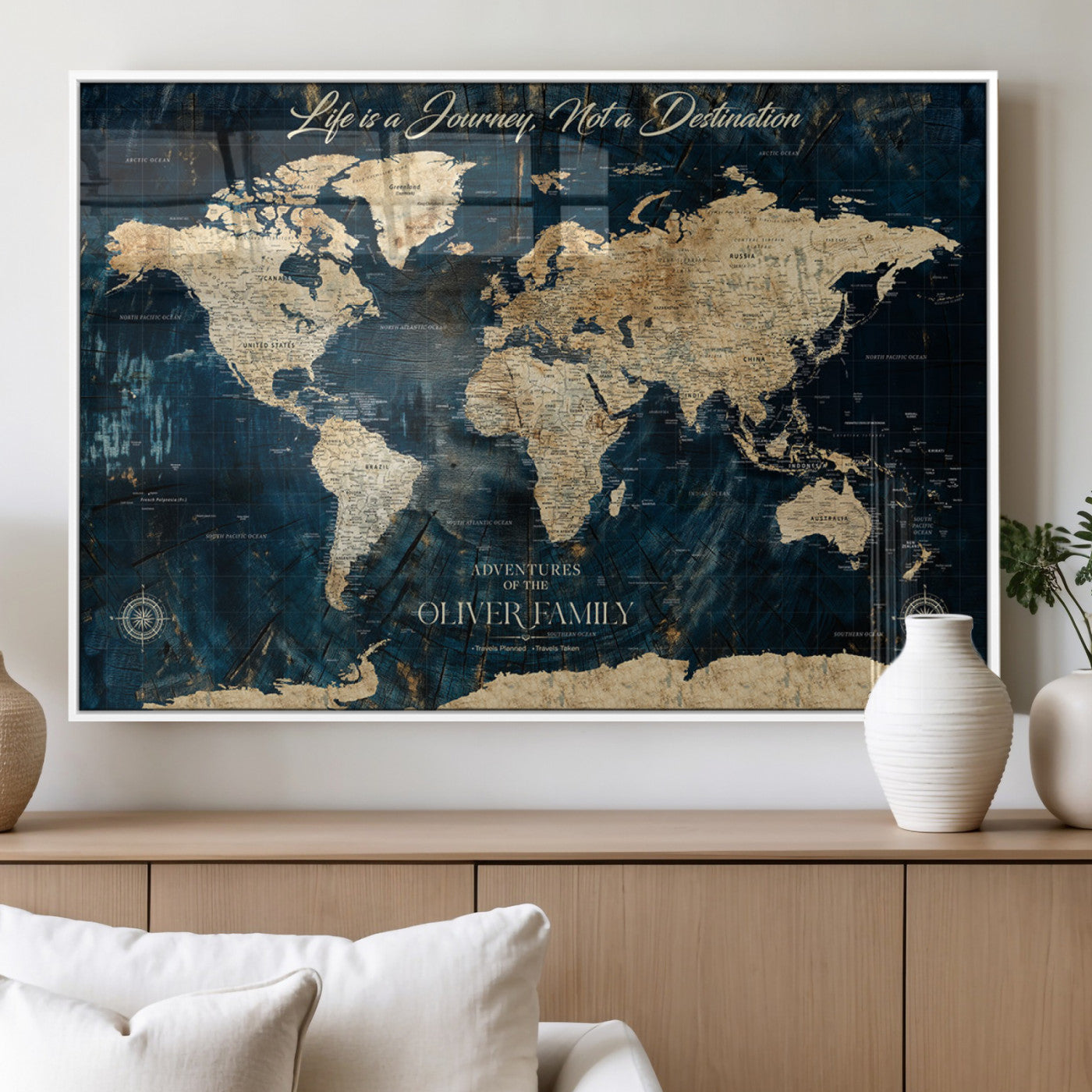 36970886-MGV-FP-36X24-3P_White-Life is a Journey Not a Destination World Map Rustic Navy Beige Vintage Travel Wall Art Adventure Quote Canvas Print for Home