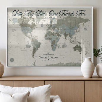 10693204-MGV-FP-36X24-3P_White-Little By Little One Travels Far Tolkien Quote Blue Green World Map Adventure Wall Art Canvas Print Rustic Wanderlust Travel Decor