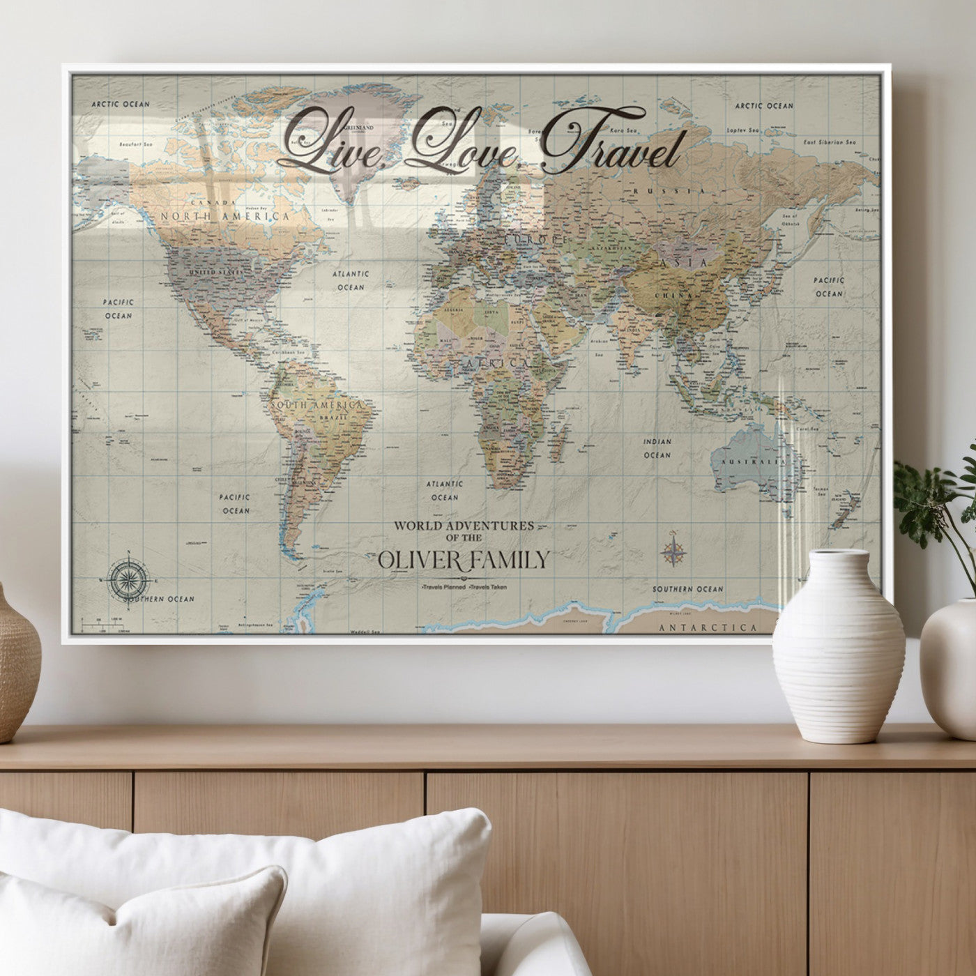 19479008-MGV-FP-36X24-3P_White-Live Love Travel Wall Art – Detailed World Map Canvas Print, Adventure Decor for Living Room, Office or Bedroom, Travel Gift for