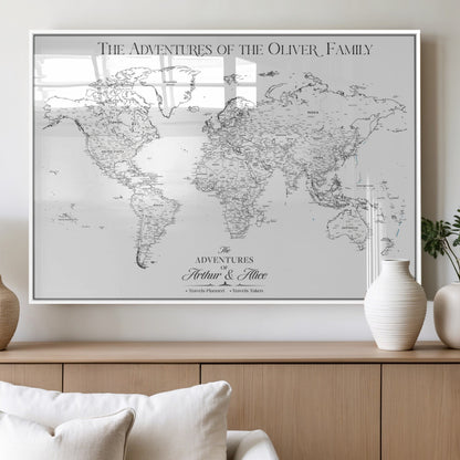 21029247-MGV-FP-36X24-3P_White-Minimalist World Map Wall Art – Black and White Travel Adventure Print, Modern Family Travel Map Decor for Living Room, Bedroom,