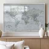 94249974-MGV-FP-36X24-3P_White-Ours Explore World Map Wall Art – Modern Travel Canvas Print, Neutral Adventure Decor for Living Room, Office, Study, Bedroom,