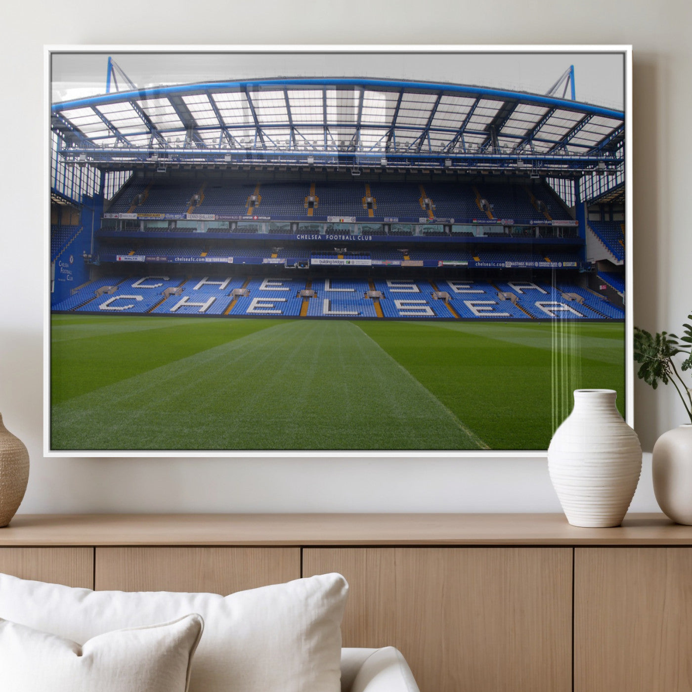 38616413CHELSA-MGV-FP-36X24-3P_White-Chelsea Stadium Wall Art – Panoramic Football Field Canvas Print, Game Day Sports Decor for Living Room, Office, or Man Cave