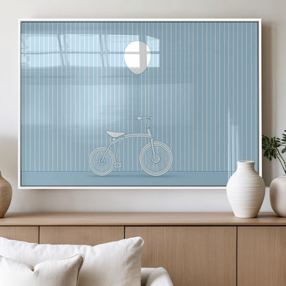 56479838-MGV-FP-36X24-3P_White-Bicycle Wall Art – Minimalist Blue Canvas Print with Balloon Illustration, Modern Decor Artwork for Kids Room, Nursery, or Living