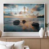 23879436-MGV-FP-60X30-3P_White-Rocky Ocean Sunset Canvas Wall Art – Seaside Dramatic Seascape, Ocean Sunset Art Print for Coastal Modern Decor for Nature