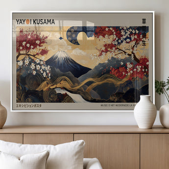 66892669-MGV-FP-36X24-3P_White-Japanese Landscape Wall Art – Mount Fuji Canvas Print with Cherry Blossoms and Golden Waves, Traditional Asian Inspired Artwork