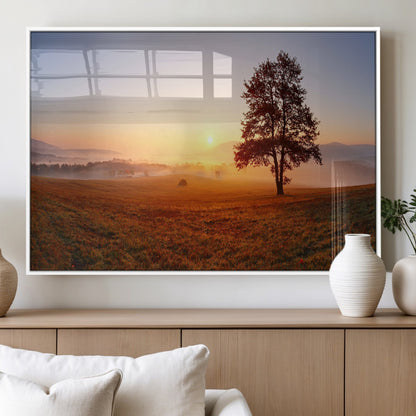 57919623-MGV-FP-60X30-3P_White-Golden Sunrise Landscape Canvas Wall Art - Framed Misty Field Print, Large Nature Canvas for Living Room, Office, or Home Decor