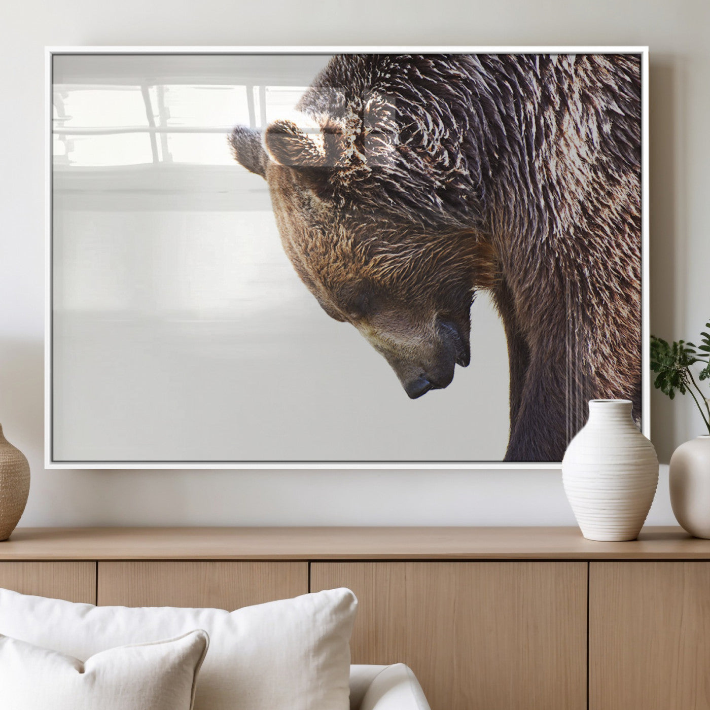 14405507-MGV-FP-60X30-3P_White-Grizzly Bear Canvas Wall Art – Framed Wildlife Nature Decor, Large Brown Bear Profile Canvas Print for Living Room, Office, or