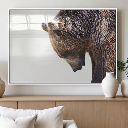 14405507-MGV-FP-60X30-3P_White-Grizzly Bear Canvas Wall Art – Framed Wildlife Nature Decor, Large Brown Bear Profile Canvas Print for Living Room, Office, or