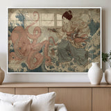 54879547-MGV-FP-60X30-3P_White-Tsukioka Yoshitoshi Samurai Wall Art Print, Japanese Katana Warrior Canvas Wall Art, Octopus Sea Monster Canvas Print,