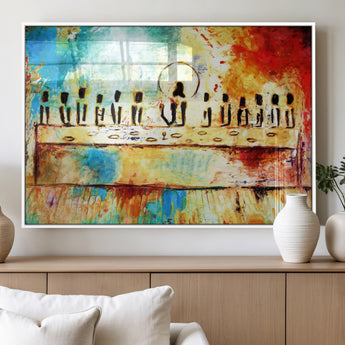 YKE34632598CR-MGV-FP-60X30-3P_White-Abstract Last Supper with Apostles Wall Art Canvas Print