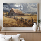 23718739-MGV-FP-36X24-3P_White-Farmhouse Wall Art – Rustic Barn and Golden Wheat Field Canvas Print, Country Landscape Photography Decor for Bedroom, Living