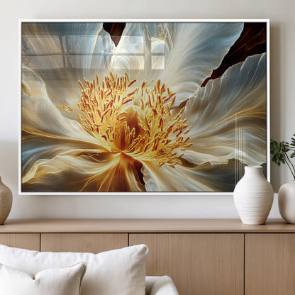 20862576-MGV-FP-36X24-3P_White-Golden Abstract Flower Canvas Wall Art – Modern Botanical Bloom Print, Elegant Floral Artwork for Living Room, Bedroom, Office