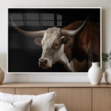 27414857-MGV-FP-60X30-3P_White-Texas Longhorn Bull Canvas Wall Art – Rustic Western Farmhouse Decor, Brown & White Cow Portrait, Animal Print for Ranch Home