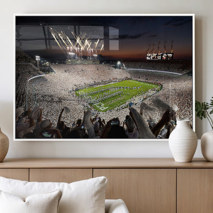 11221988-MGV-FP-36X24-3P_White-Football Stadium Wall Art – Game Day Crowd with Fireworks, Sports Fan Photography Print, Stadium Decor for Man Cave, Bar, or
