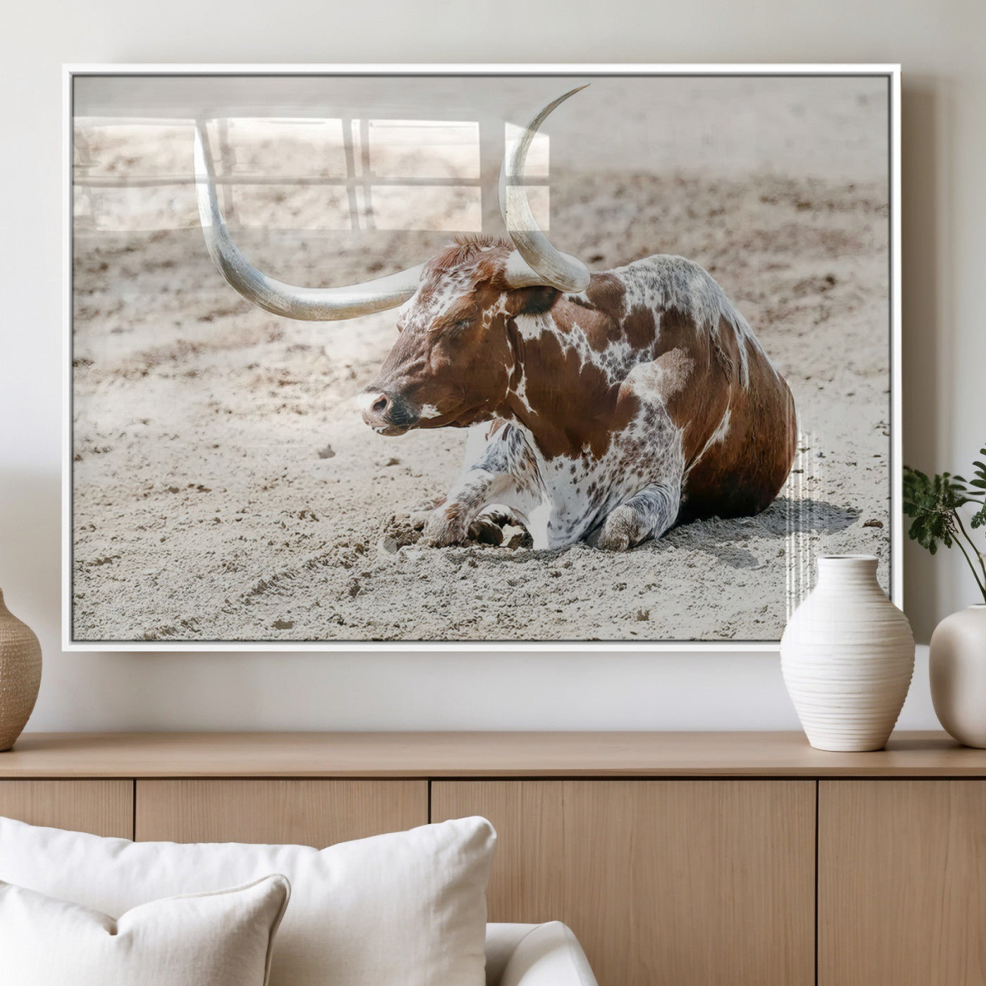 89096667-MGV-FP-36X24-3P_White-Texas Longhorn Wall Art – Rustic Western Canvas Print, Cattle Photography Decor for Ranch House, Living Room, Office, Man Cave