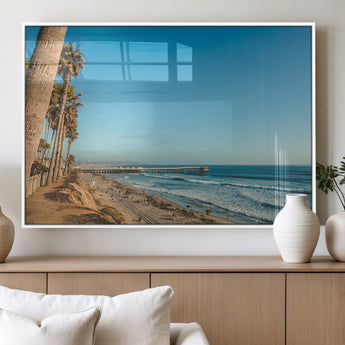 92568259-MGV-FP-36X24-3P_White-California Beach Wall Art – Palm Tree Pier Canvas Print, Coastal Ocean Photography Seaside Decor for Living Room, Bedroom, Office,