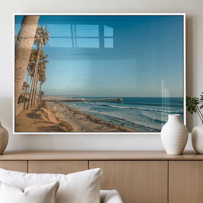 92568259-MGV-FP-36X24-3P_White-California Beach Wall Art – Palm Tree Pier Canvas Print, Coastal Ocean Photography Seaside Decor for Living Room, Bedroom, Office,