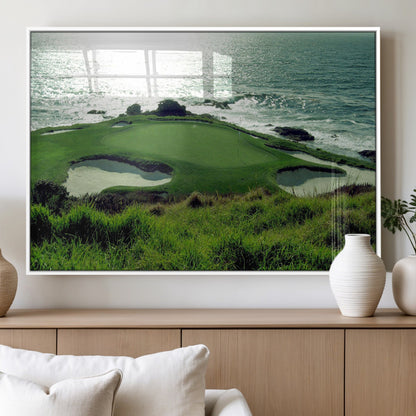 48473947-MGV-FP-36X24-3P_White-Ocean Golf Course Wall Art – Panoramic Green Fairway Canvas Print, Coastal Golf Landscape Photography Sports Decor for Office, Man