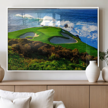 34181847-MGV-FP-36X24-3P_White-Coastal Golf Course Wall Art – Panoramic Ocean Fairway Canvas Print, Scenic Sports Photography Decor for Office, Man Cave, Living