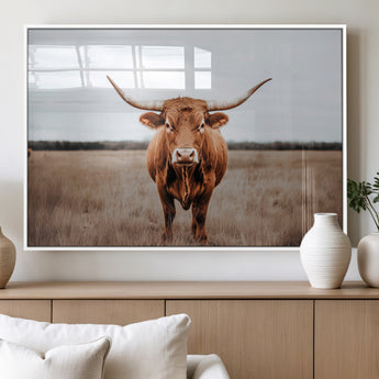 16316734-MGV-FP-60X30-3P_White-Texas Longhorn Wall Art – Rustic Bull Portrait Canvas Print, Western Farmhouse Animal Photography Decor for Living Room, Office,
