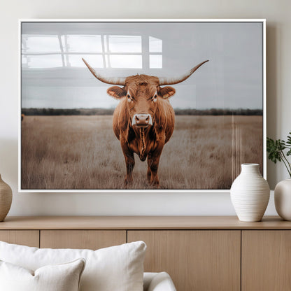 16316734-MGV-FP-60X30-3P_White-Texas Longhorn Wall Art – Rustic Bull Portrait Canvas Print, Western Farmhouse Animal Photography Decor for Living Room, Office,