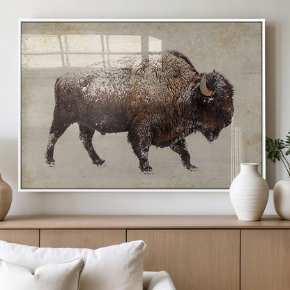 54810031-MGV-FP-36X24-3P_White-Western Wall Art – Snow Covered Bison Canvas Print, Rustic Wildlife Photography Decor for Bedroom, Living Room, Office, Lodge,