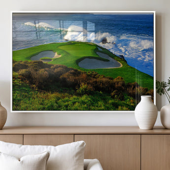 13644055-MGV-FP-36X24-3P_White-Golf Wall Art – Oceanfront Green Canvas Print, Scenic Coastal Course Photography Decor for Bedroom, Living Room, Office, Sports