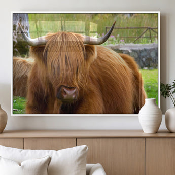 68411138-MGV-FP-36X24-3P_White-Farmhouse Wall Art – Highland Cow Canvas Print, Rustic Country Cattle Photography Decor for Bedroom, Living Room, Office, Ranch,